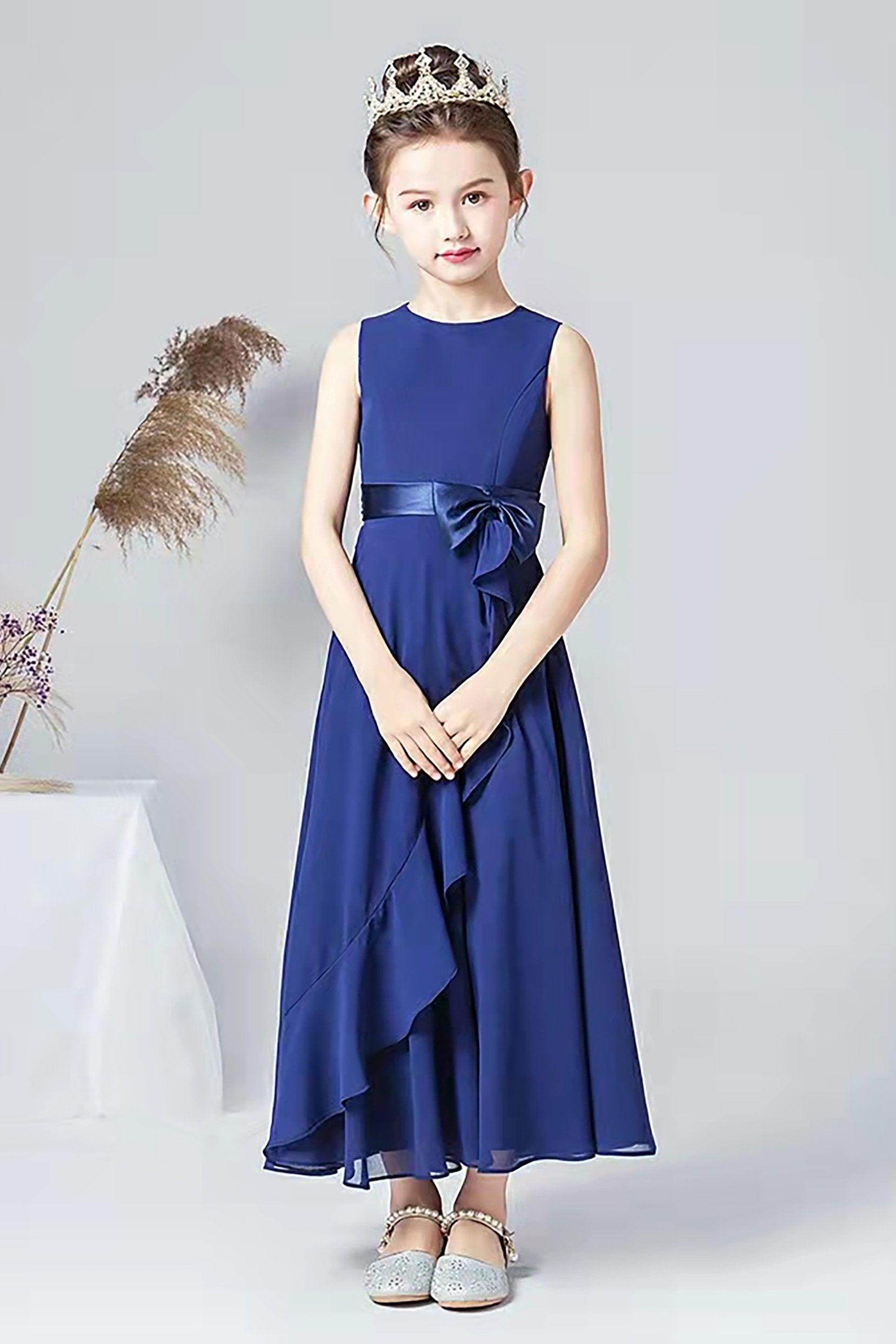 A-Line Tea Length Chiffon Flower Girl Dress CF0332 - COCOMELODY